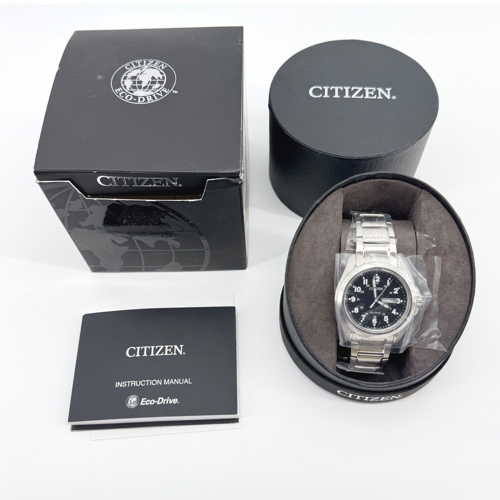 Citizen Eco-Drive Field Watch Mens OS Silver Black Stainless Solar Military